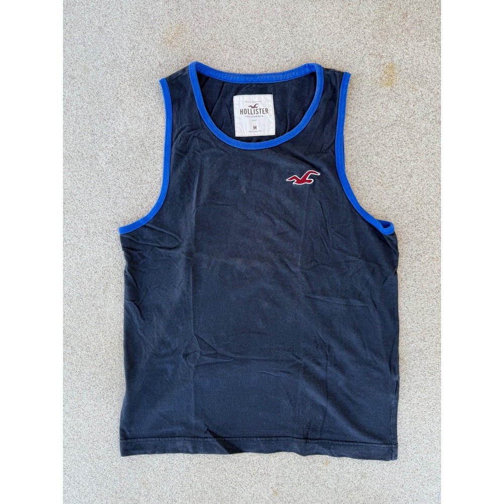 Hollister Logo Mens Medium Tank Top - Navy Blue Sleeveless Tee